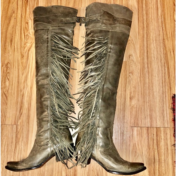 Free People Ash Astonian Butch Fringe Western Leather OTK Boots - Picture 1 of 17